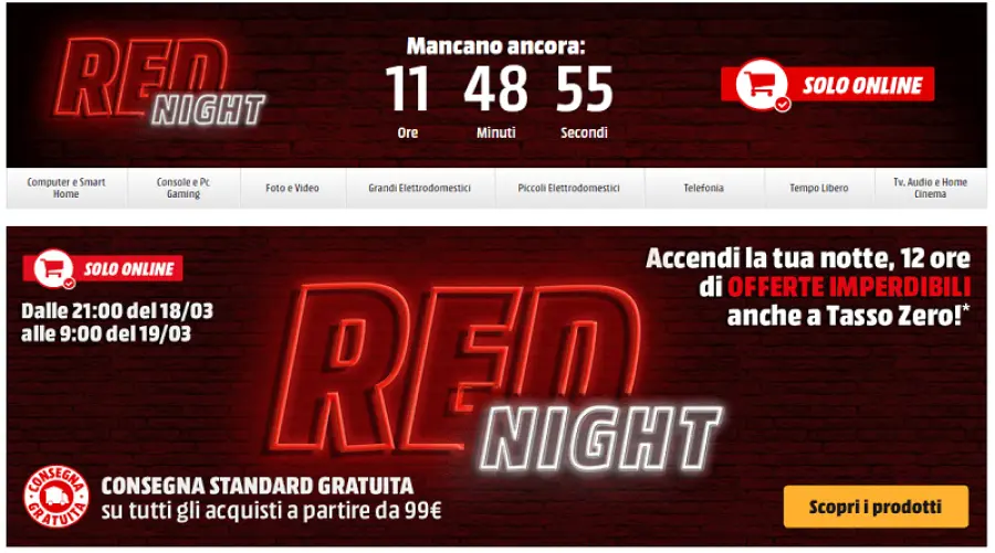 MediaWorld Red Night del 18 marzo in corso con sensazionali offerte