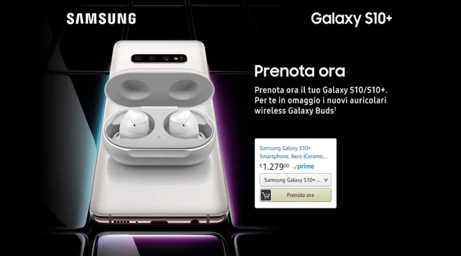 Prenota Samsung Galaxy S10, S10 Plus e S10e su Amazon, in regalo le nuove Galaxy Buds