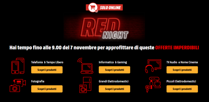 MediaWorld Red Night del 6 novembre: preparatevi alle offerte