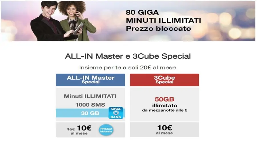 Nuova ALL-IN Master e 3Cube Special di 3 Italia: minuti e 80 GB a soli 20 euro