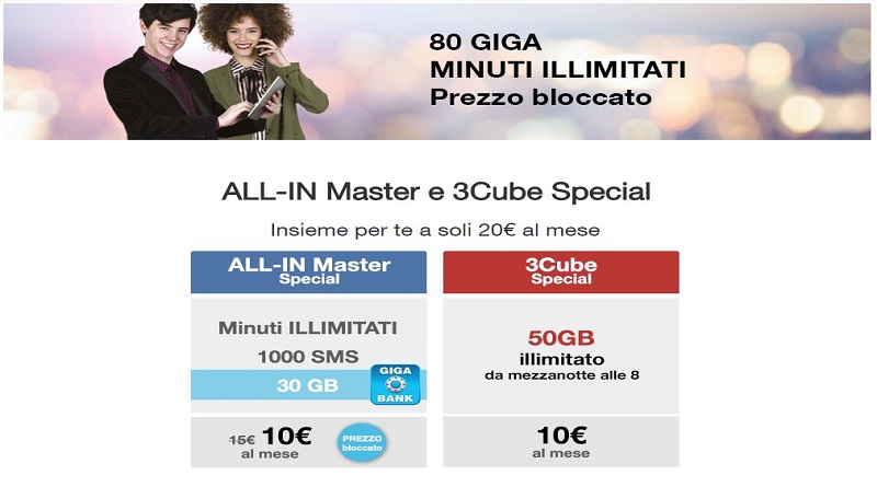 Nuova ALL-IN Master e 3Cube Special di 3 Italia: minuti e 80 GB a soli 20 euro